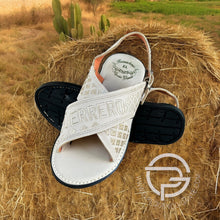 Load image into Gallery viewer, Guerrero Mexico Huarache Cruzado Bordado en Piel Blanco