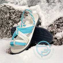 Cargar imagen en el visor de la galería, Tejido de Araña Piel Combinado Azul Natural - Men's Huarache Artesanal Mexicano