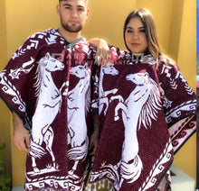 Cargar imagen en el visor de la galería, Unisex Mexican Poncho - One Size Plus Super Cozy Cowboy Cape - Sarape Wrap with Design on both sides