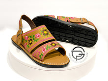 Load image into Gallery viewer, Dos Correas Bordado de Flores en Piel Café | Huarache Mexicano para Dama