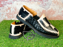 Load image into Gallery viewer, Men’s 2 tone Natural Black Leather Mexican Slip on Shoe - Huarache Mexicano | Sahuayo Michoacán