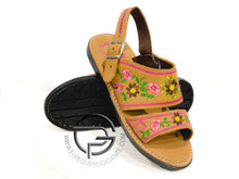 Load image into Gallery viewer, Dos Correas Bordado de Flores en Piel Café | Huarache Mexicano para Dama