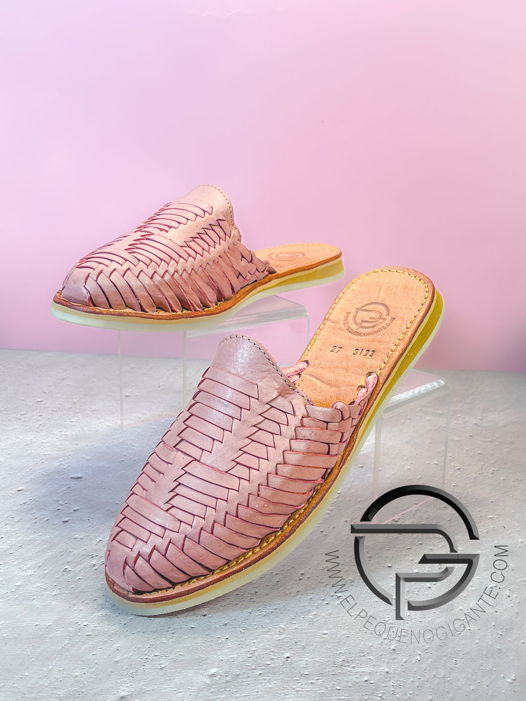 Slip On Womens Leather Pink Huarache Tejido Artesanal Mexicano