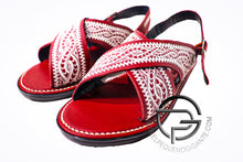 Cargar imagen en el visor de la galería, Thorn Huarache Mexicano Bordado en Piel Rojo | Black and White Leather Mexican Sandals
