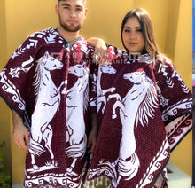 Load image into Gallery viewer, Unisex Mexican Poncho - One Size Plus Super Cozy Cowboy Cape - Sarape Wrap with Design on both sides
