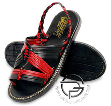 Cargar imagen en el visor de la galería, Tejido de Araña Piel Combinado Rojo Negro - Men&#39;s Huarache Artesanal Mexicano
