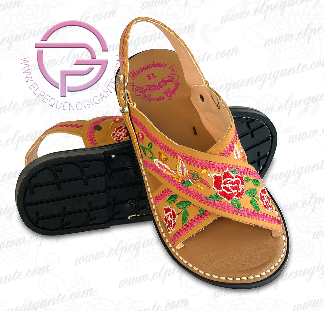 Flor Colibri Cafe - Huarache Bordado en Piel Cafe