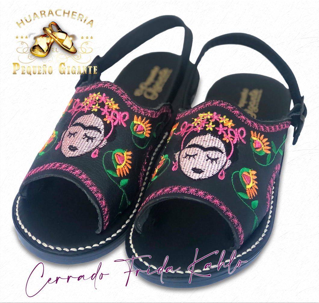 Huarache Cerrado Bordado - Frida Kahlo Negro