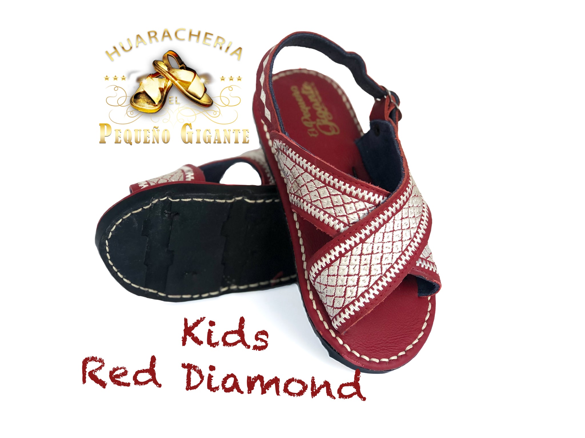 Burgundy Diamond Nino Huarache Bordado Suela de Llanta Nueva Huaracheria El Pequeno Gigante