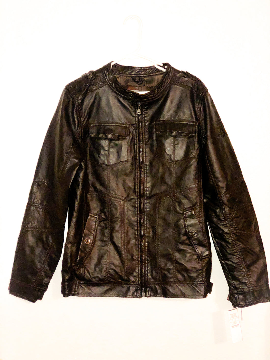 Mens Brown Faux Leather Buckle Jacket