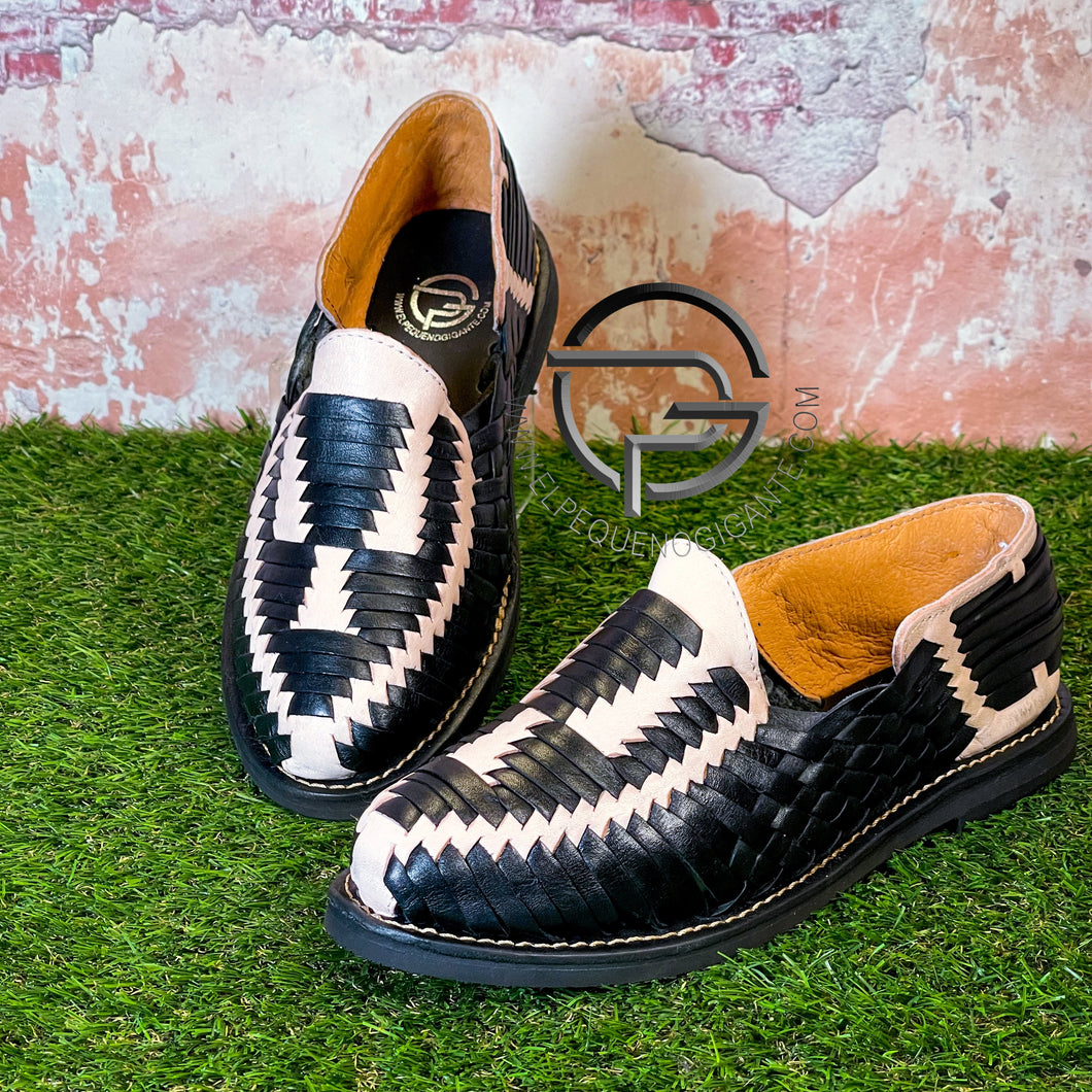Men’s 2 tone Natural Black Leather Mexican Slip on Shoe - Huarache Mexicano | Sahuayo Michoacán
