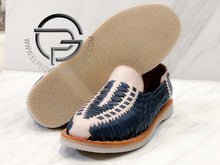 Cargar imagen en el visor de la galería, Natural Navy Blue Manta - Huarache Mexicano | Leather Mexican Shoe Sahuayo Michoacan
