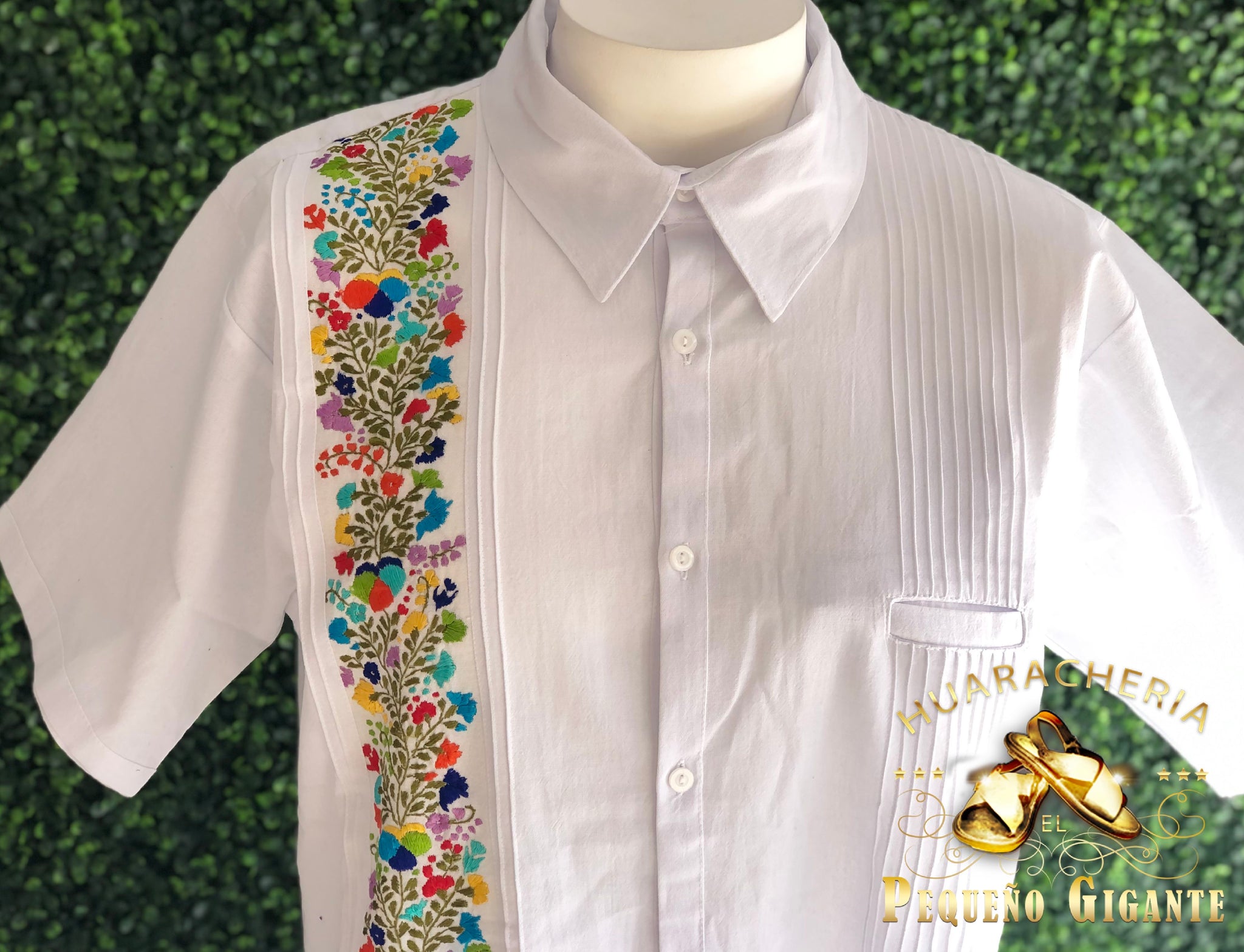 Guayabera Bordada Manga Corta Mexican Embroidered White Short Sleeve